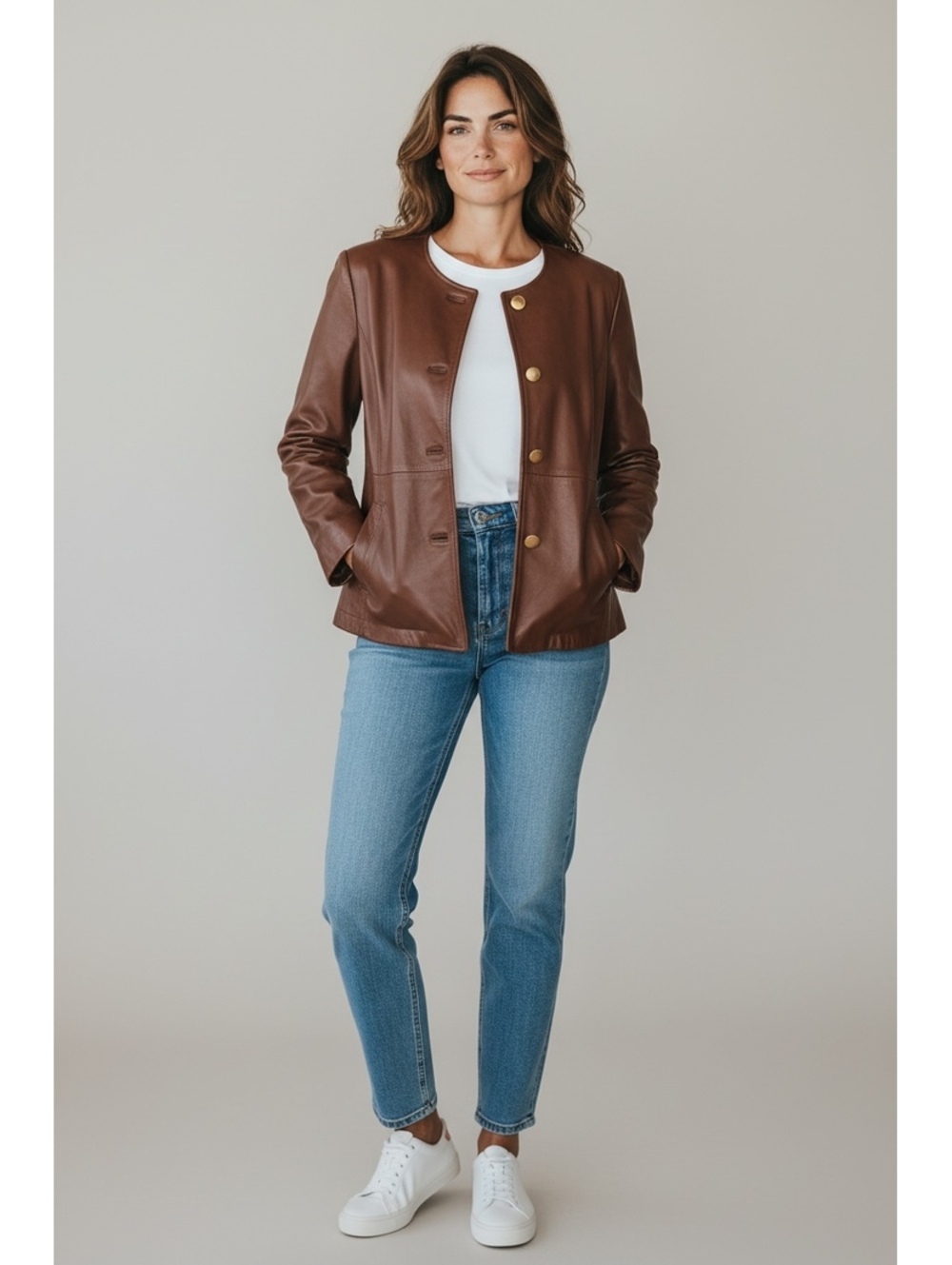 Michael Kors Women's Brown Faux Leather Button-Up Jacket Size S/P